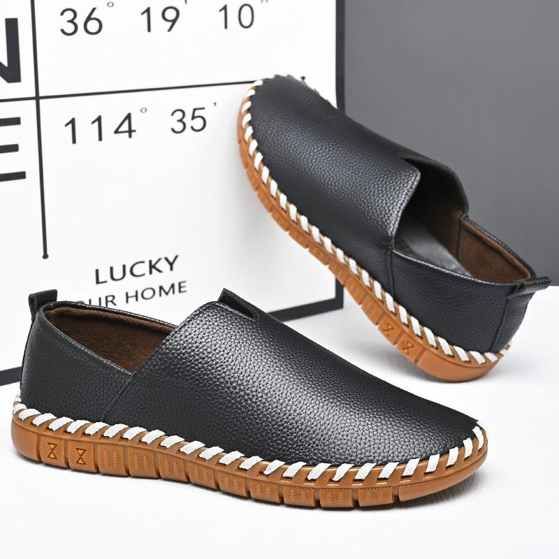 Fashion 2024 New Designer Cow Leather Shoes for Men Fashion Casual Solid Color Spring Autumn Hand Sewn Without Glue Loafers Shoe Male