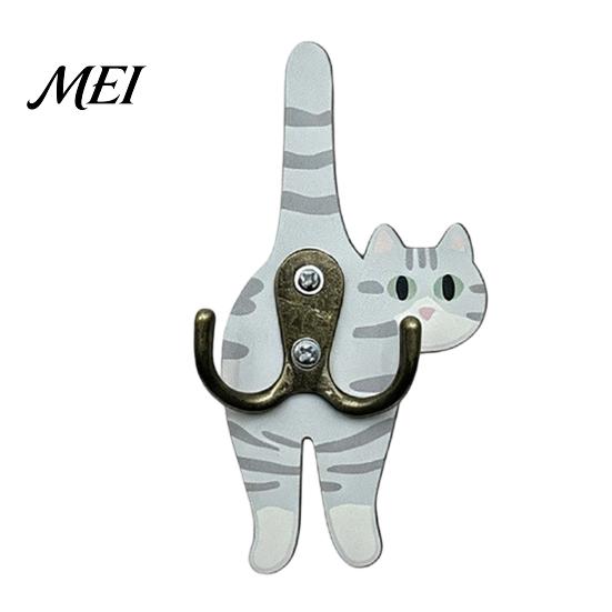 No Drill Wall Hook Cat Butt Wooden Hook, Double with Strong Adhesive Backing Corridor Organizer Durable Cat-Shaped Decorative for Keys Bags