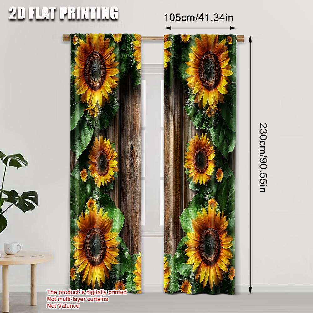 2pcs, Fashionable Curtains 2D print Rustic Wooden Barn and Sunflower 100% Polyester (without rod) All Seasons Ldeal for Bedroom