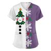 Women's V-Neck Short Sleeve Scrub Top with Christmas Print, Casual Caregiver Uniform