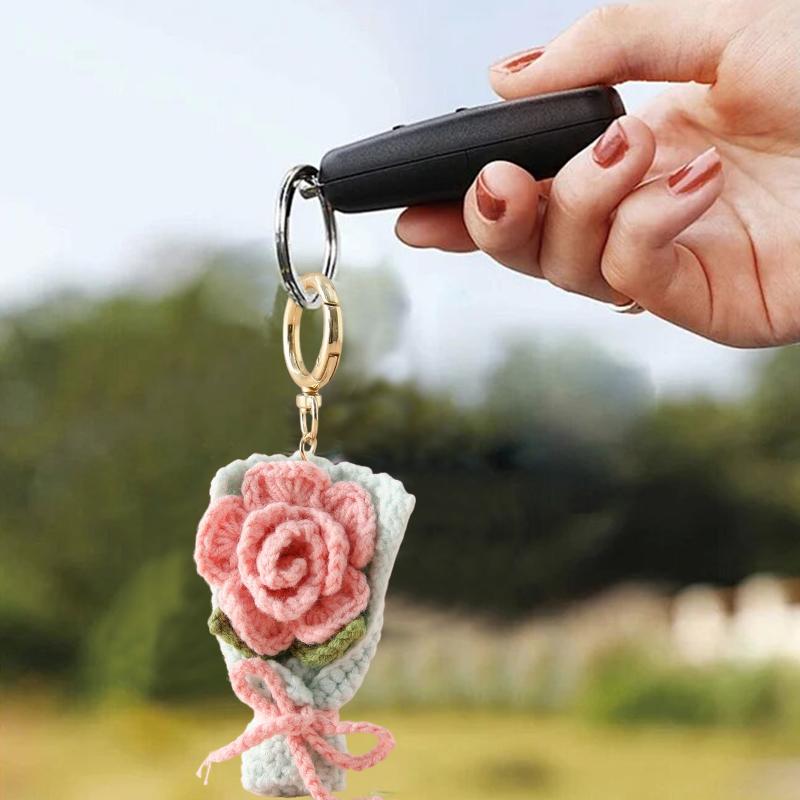 Crocheted Bouquet Handheld Flower Design Chic Bag Pendant Handmade Multiple Colors Gift Accessories 6 Colors