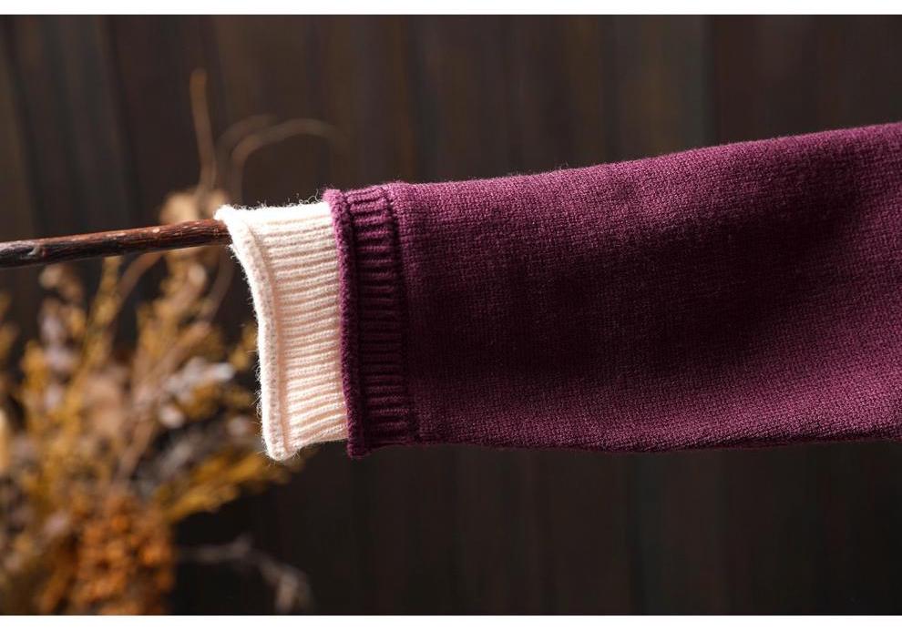 Women's Plus Size High Neck Patchwork Sweater - Winter Two-Piece Knitwear
