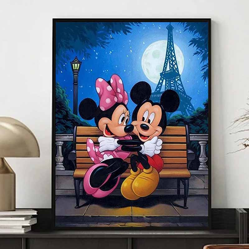 Disney Diamond Painting Mickey and Minnie Mouse Romantic Moonlit Night Illustration Cartoon Diamond Painting Full Diamond CrossStitch DIYGiftHomeDecor