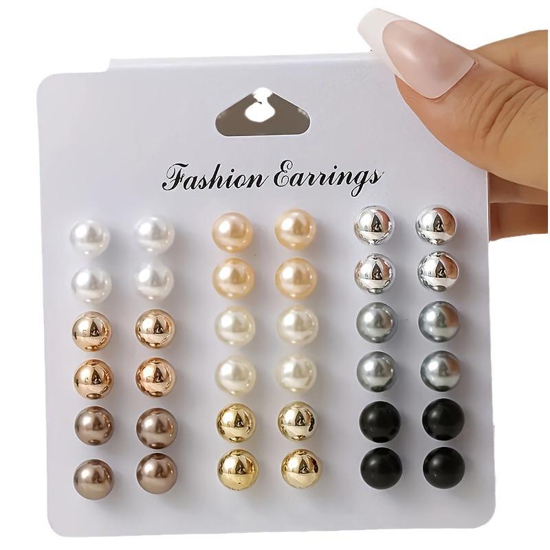 European Multi-Color Pearl Stud Earrings Set - Versatile & Stylish Women's Jewelry