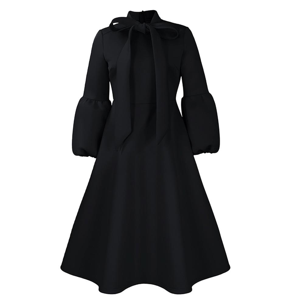 2024 Spring Fashion Lace Lantern Sleeve High Waist Bowknot Swing Dress