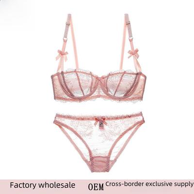 Avrupa & Amerikan Dantelli İç Çamaşırı: Büyük Göğüsler İçin Ultra İnce Şeffaf Yarım Kupa Sütyen Takımı, Sarkma Önleyici, Büyük Beden