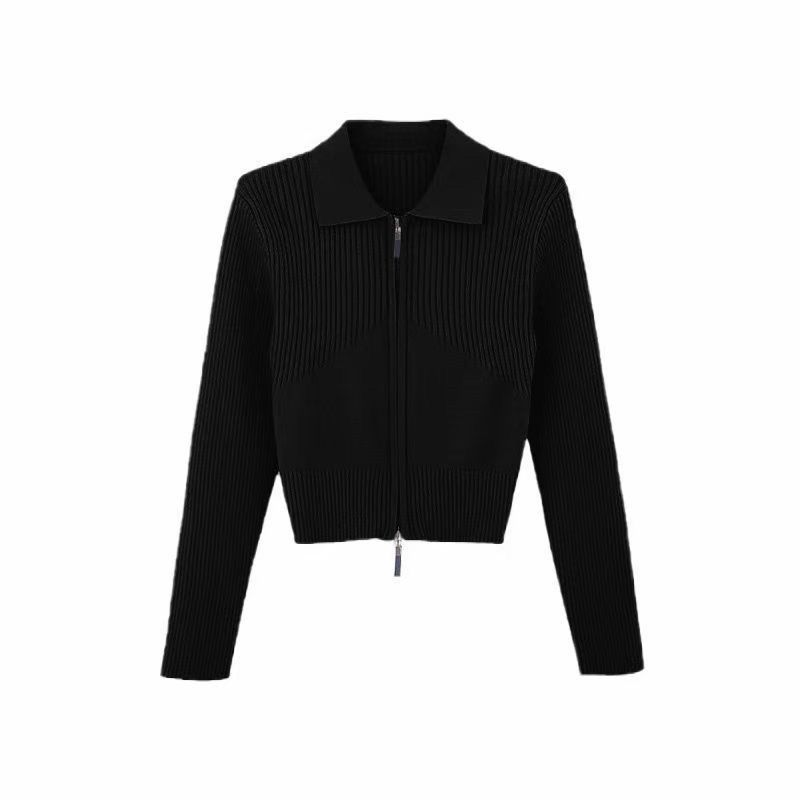 Spring French Pullover Collar Knitted Cardigan Women's Short Spring and Autumn New Style Small Man Unique and Unique Small Top