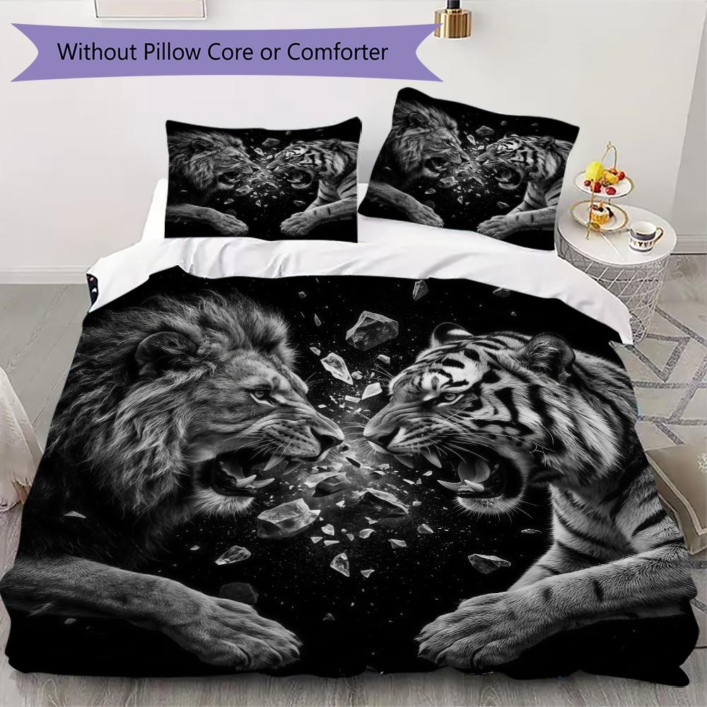 Ferocious Beast Pattern Bedding Uilt Set Uilt Cover Pillowcase Home Decoration Birthday Gift (1 * Duvet Cover + 2 * Pillowcase Without Core)