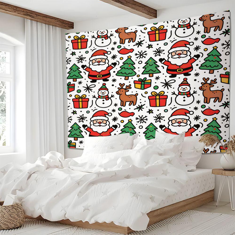 Christmas Santa Reindeer Tapestry Wall Hanging Tapestries Wall Blanket Backdrop Decor Holiday Wall Art