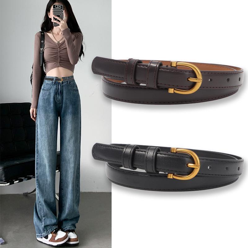 Vintage Leather Belt Women Versatile Decorative Waistband Casual Jeans Strap