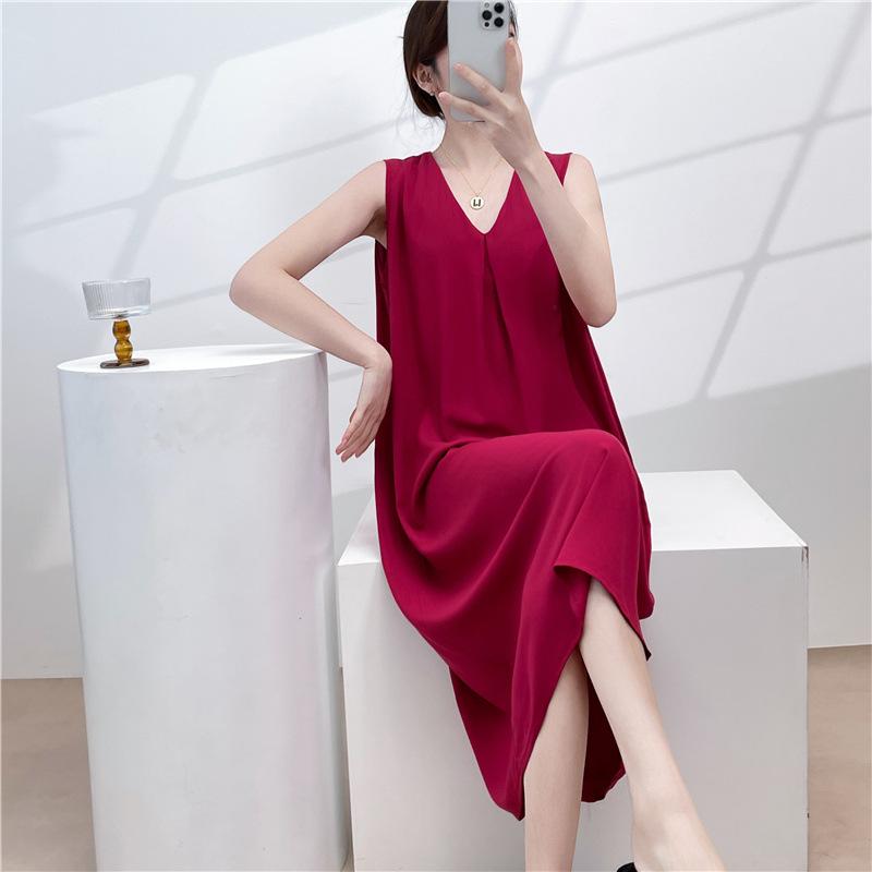 Cotton and silk sleeveless nightdress women's summer thin floral new super good-looking dress medium and long small fresh loungewear