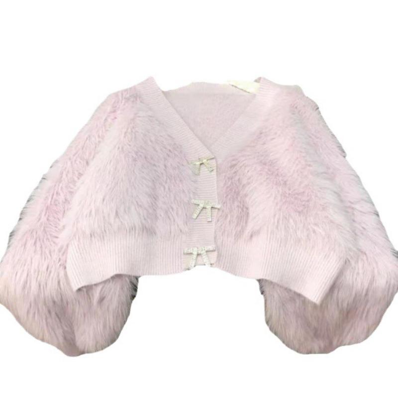 Autumn and Winter New Coat Fleece Top Short Rhinestone Coat Black One Size Long Sleeve