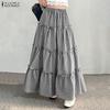 Women Casual Elastic Waist Loose Plaid Print Long Skirts