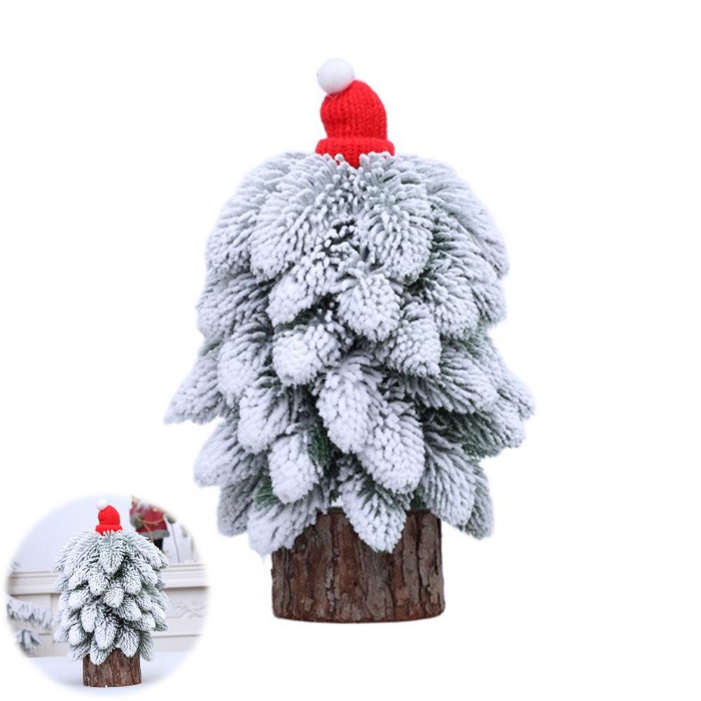 Holiday Decor Small Flocked Mini Christmas Tree with Wooden Stand for Holiday Tabletop Decoration Festive Party Supplies