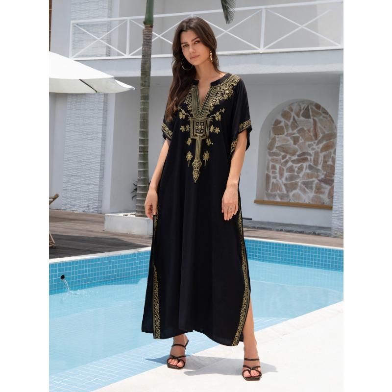 Women's Fashion Summer Spring Flower Pattern Print 1/2 Sleeves V-Neck Loose Waistline Casual Dresses