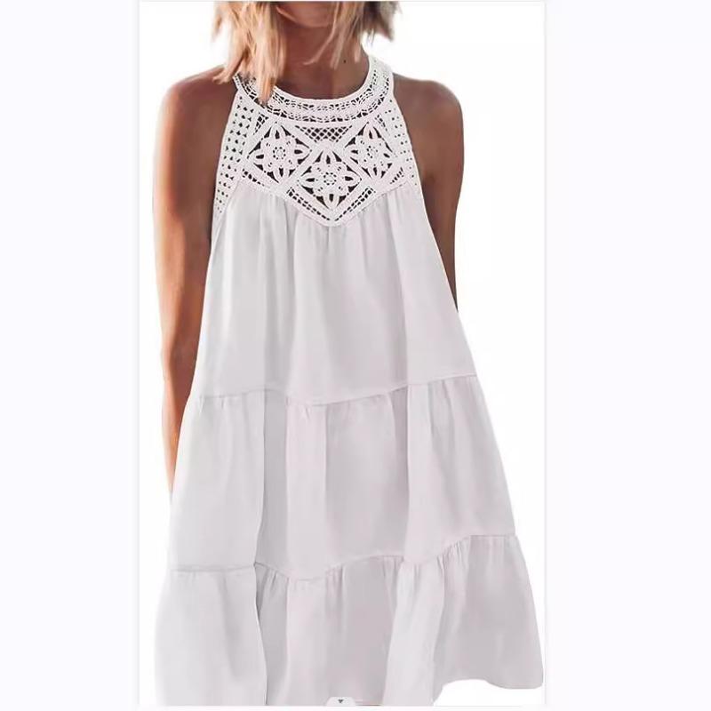 Dámské letní duté šaty bez zad, ležérní bez rukávů áčkového střihu, vrstvené, rozšiřující se, plážové prázdninové šaty