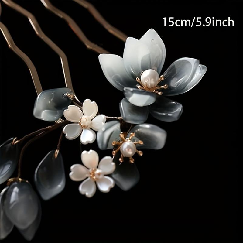 New Chinese Style Glazed Peony Flower U-shaped Round Hair Hairpin with Elegant Temperament Cheongsam Round Hair Hairpin
