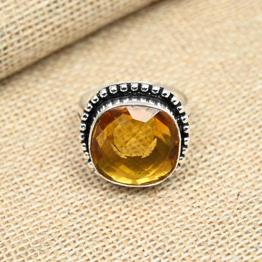 Honey Topaz Gemstone 925 Sterling Silver Handmade Christmas Gift Jewelry Ring