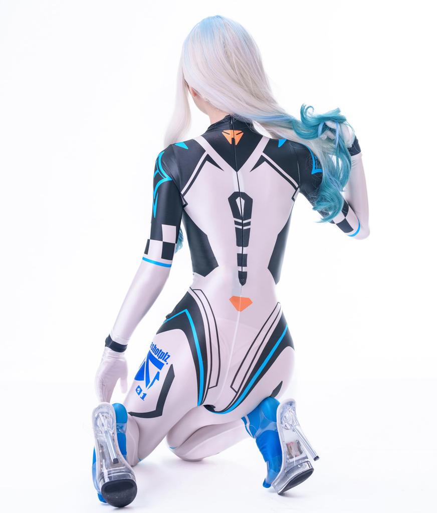Sexy Full Body Tights with Back Smooth and Shiny Dance Tights for Cosplay LOST-G Gloves, Zipper, (Size L, WHITE)