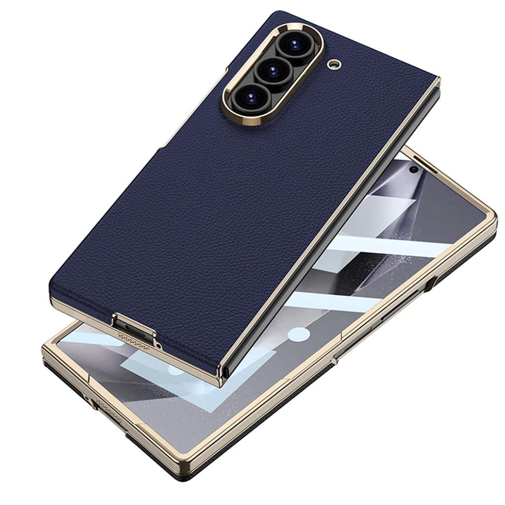 GKK For Samsung Galaxy Z Fold6 5G Case Electroplated PC+PU Phone Cover with Tempered Glass Front Film