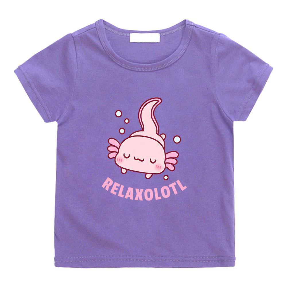 Axolotl 100% Cotton Pink Children's T-shirts Funny Cartoon Print Short Sleeve Boys Girls Tees Casual Round Neck Camisetas  Anime T-shirt Summer Tops