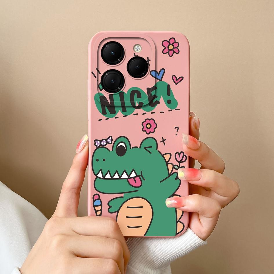 Phone Case For Itel RS4 Infinix GT 20 Pro Hot 40 Zero 30 Note 40 Pro+ 5G Back Cover Lovely Dinosaur Screen Protector Matte Liquid Soft Silicone Bumper