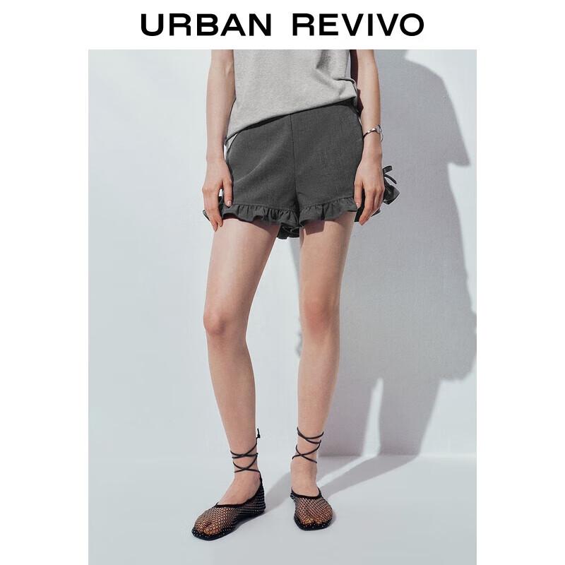 

UR Women s Elegant Gray Bow-tie Lace-Trimmed Shorts S