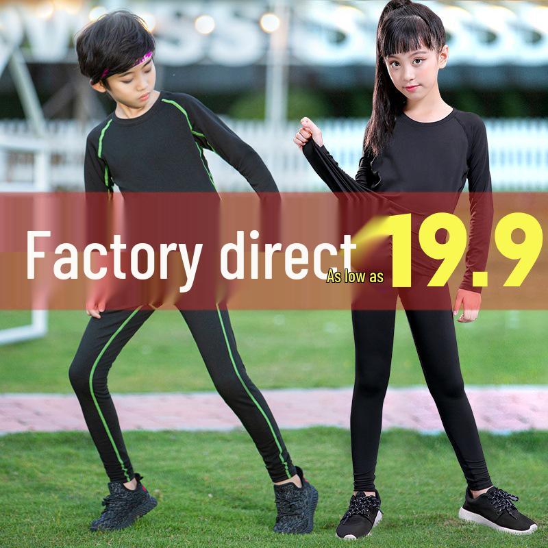 Boys' Fleece-Lined Quick-Dry Compression Suit for Autumn/Winter - High-Elastic Long-Sleeve for Sports & Fitness