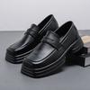 Men Square Toe Loafers Thick Soled PU Black White Patchwork Mask Decoration Business Leisure Men Shoes Versatile Men Work Shoes