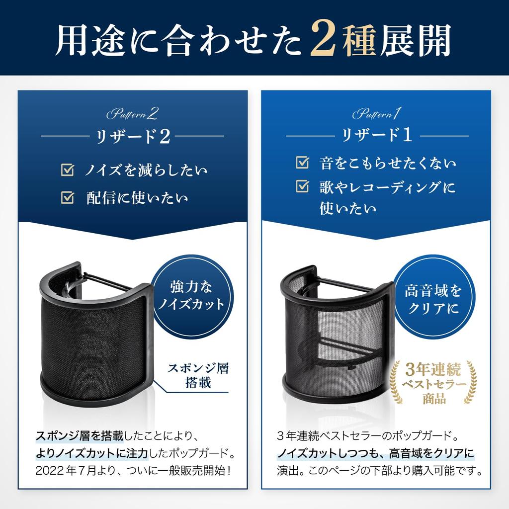 GRANPRO Pop Pop Blocker with Metal Microphone Noise Reduction Layer Guard, Filter, [Sponge Model] (Lizard 2) (Black)