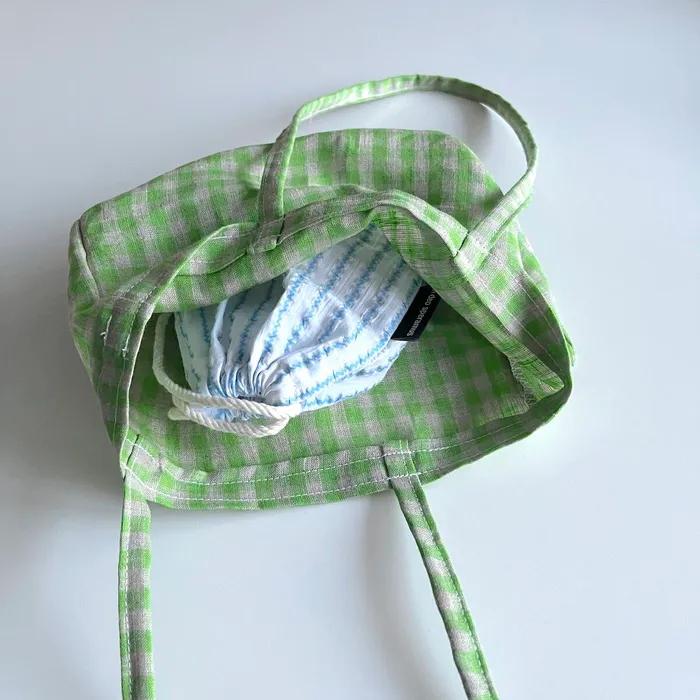 Light green check linen mini bag