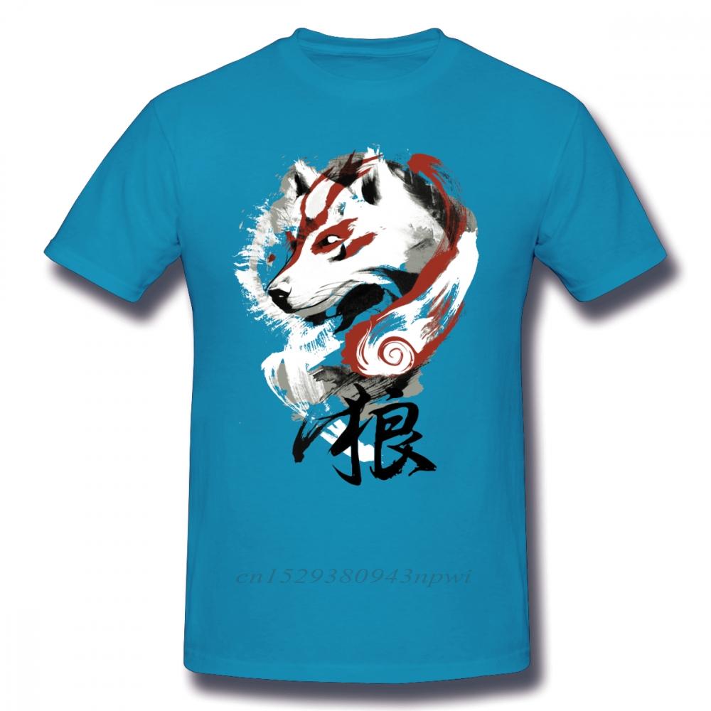 Okami T Shirt Wolf TShirt Graphic Tee Shirt Awesome 100 Cotton Short Sleeve Male Classic Tshirt Guys Punk Designer Streetwear