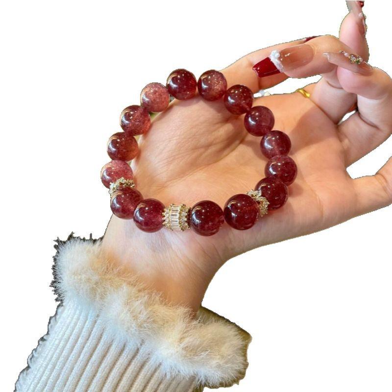Starlight Pigeon Blood Red Crystal Bracelet Gift – Cherry Strawberry Design for Best Friend's Birthday, Inspired by Xiaohongshu Style.