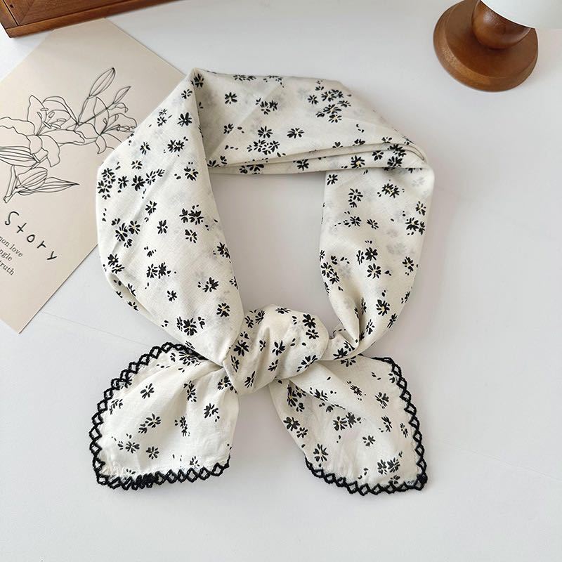 Pure Cotton 70Cm Small Square Scarf, Fresh And Breathable For Women, Soft Literary And Decorative Small Silk Scarf, Versatile Floral Scarf For Women
