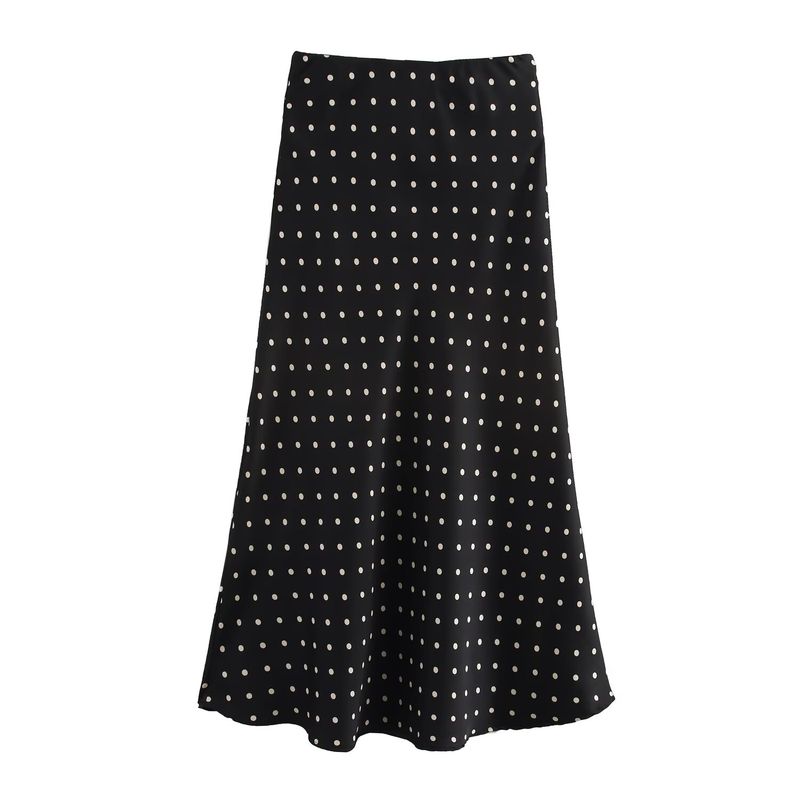 

Kaslead New Arrival Women s Fashion Style Stylish Simple and Versatile Elastic Long Skirt Skirt Black Wave dot L