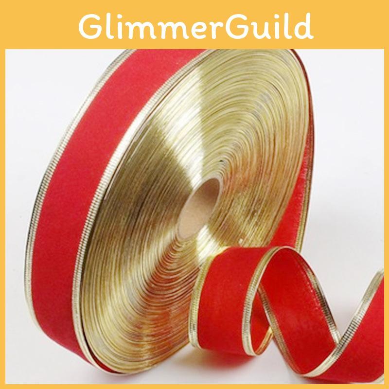 Luxuriöses 100 Yard Weihnachtsband aus rotem Samt mit Goldbesatz für DIY-Bastelarbeiten