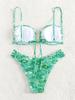 Sexy Pleate Micro Bikini Women U Neck Push Up Orange Floral Print Micro Swimsuit 2026 Summer Bathing Suit Lace Up Thong Swimwear