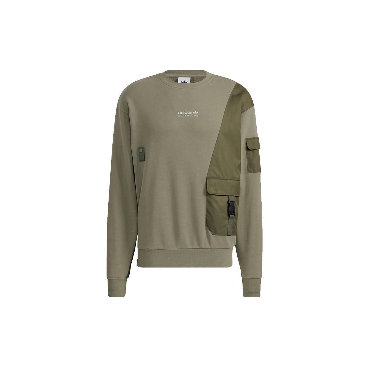 Men s adidas originals Adv Crewneck Multiple Pockets Pullover Sports Round Neck Olive HC0367 S