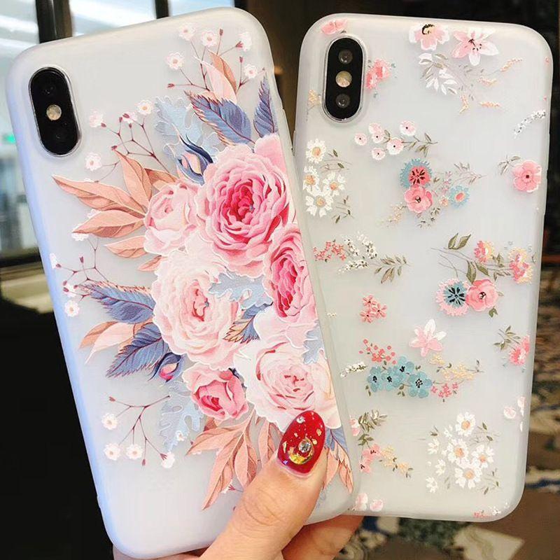 For 8 Iphone 6s 7 Plus Soft Rubber Shockproof Case Flower Transparent Slim Cover