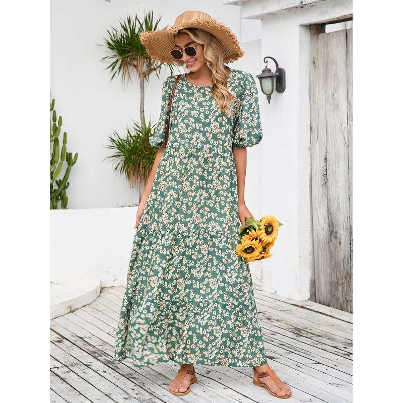 

Fat Girl Trendy Luxury European Style round Neck Collar Platycodon Grandiflorum Green Small Gentle Super Fairy Mid Length Long Length Dress Dark green S