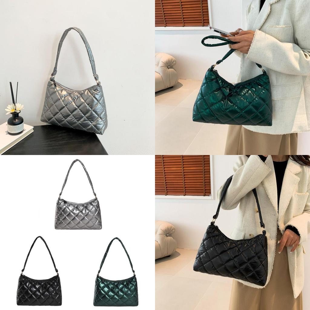 Winter 2023 New Arrival Large Capacity Cotton Underarm Bag Women's Popular High-end Feel Versatile Rhombus Single Shoulder Bag Silver Grey