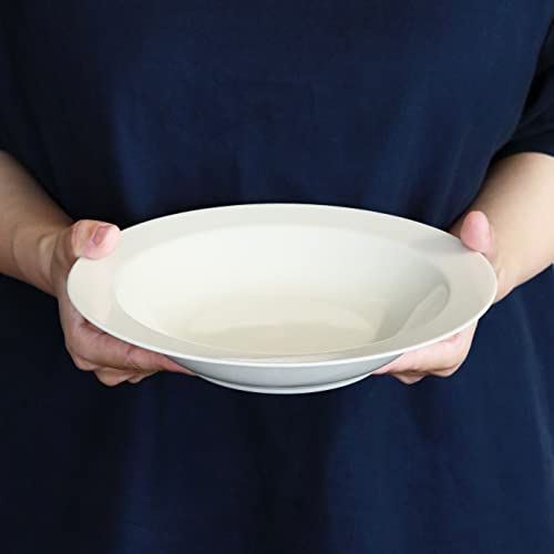Dolce duo Curry Plates, Pasta Plates, Soup Plates, White and Ivory Rimmed Plates, Set of 4, Gift Idea, Solid Color, Made in Japan, DAM-249