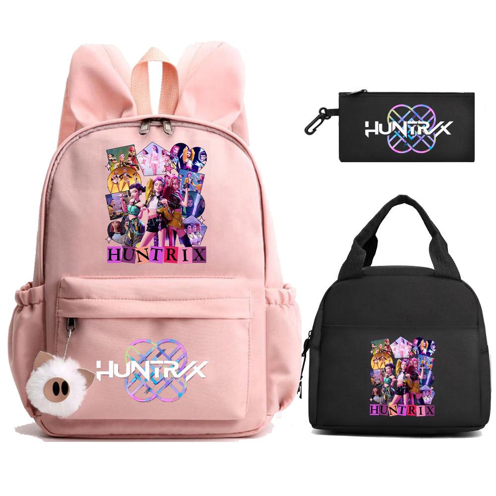 Cartoon Demon Hunters Printed Backpack Lunch Bag Pencil Case for Children Student Schoolbag Girl Kid Gift Women Travel Bag