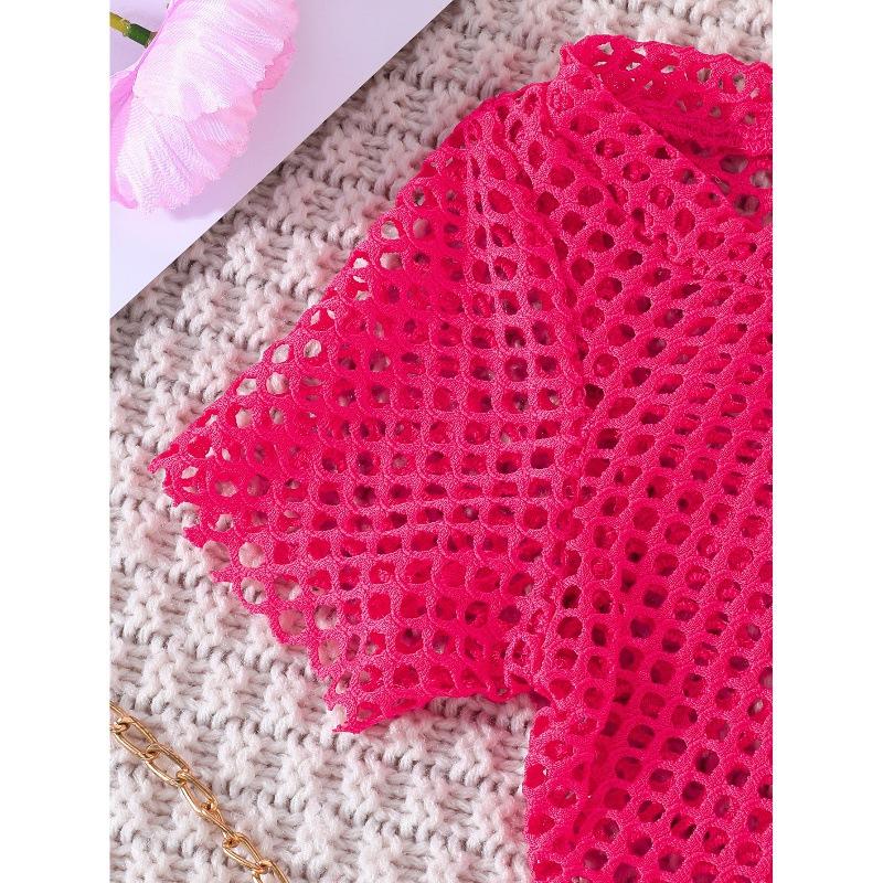 Girls Clothing Summer Solid Colour Net Short Sleeve + Printed Suspender Skirt Fashion Peplum Summer Kids 12M-6Y