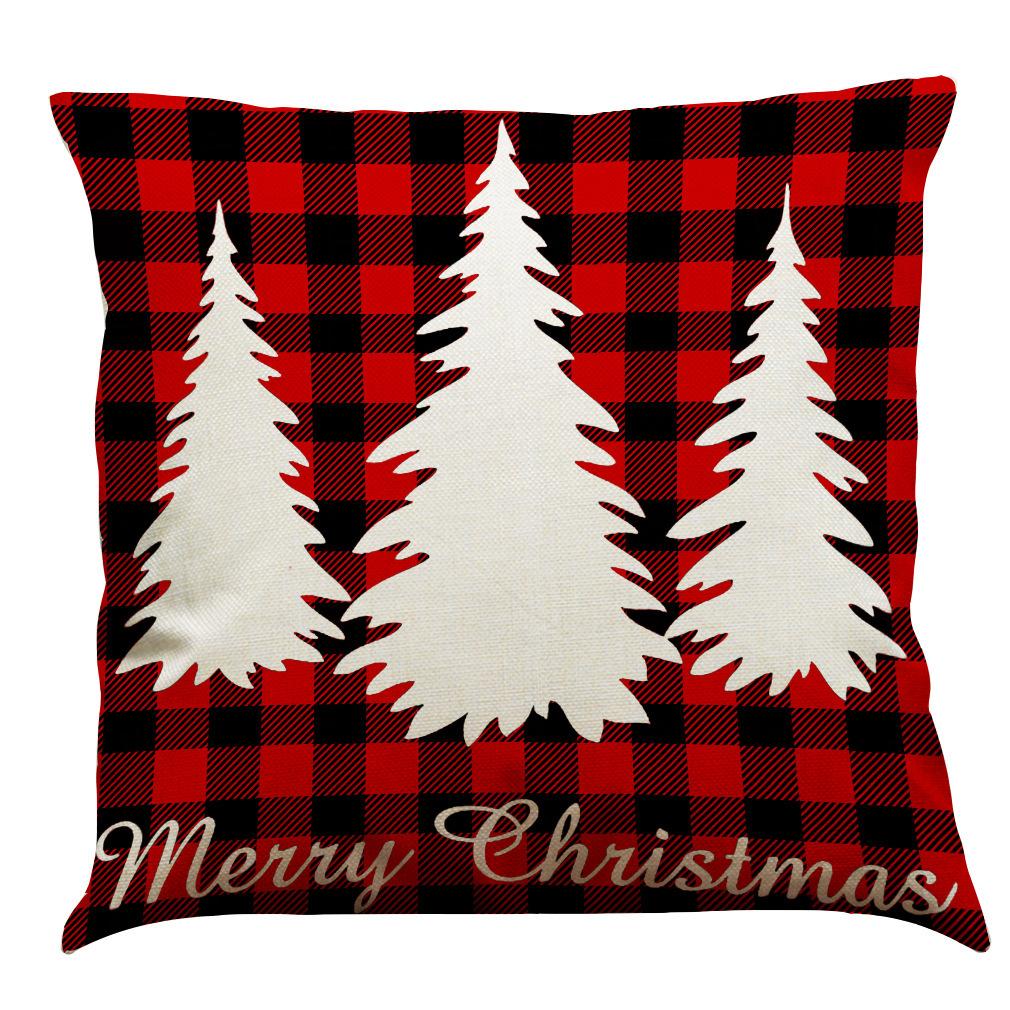 Red Plaid Elk Deep Forest Christmas Pillow Cover Home Sofa Cushion Cover