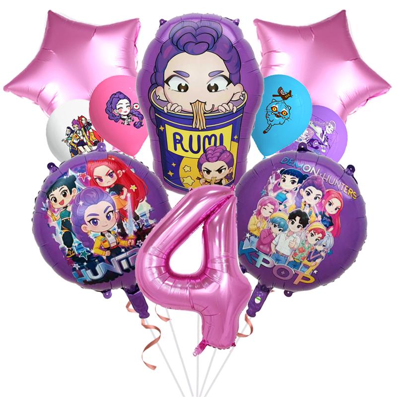 1 Set Kpop Demon Hunters Aluminum Foil Latex Balloon Children's Birthday Decoration Korean Kpop Anime Party Supplies Toy Gift