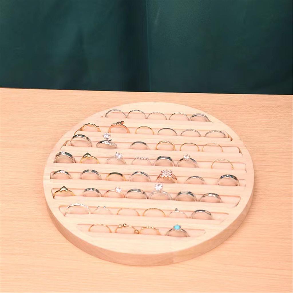 Natural Wood Round Jewelry Storage Tray For Ring Bracelet Earring Collection Decorative Counter Props