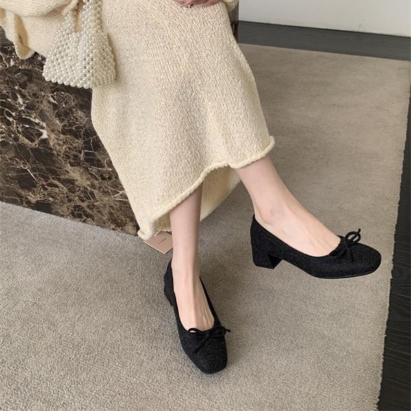 2025 Autumn and Winter New Square Head Thick Heel Doudou Shoes Bow Mao Mao Shoes Fashionable Versatile Cotton Shoes
