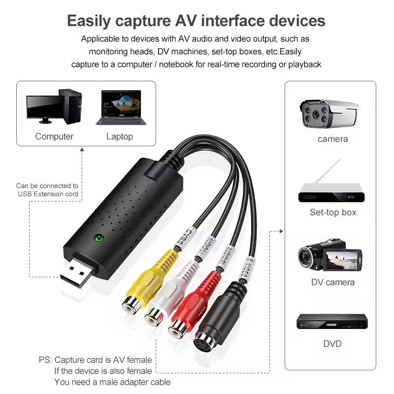 VHS To DVD Converter USB2.0 Convert Analog Video To Digital Format Audio Video DVD VHS Record Capture Card quality PC adapter
