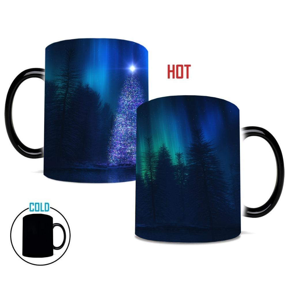 Christmas Northern Lights Color Changing Cup Ceramic Coffee Mug Snowman Christmas Tree
